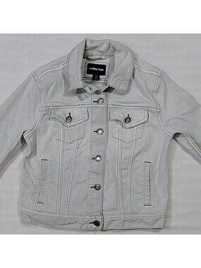 Lands' End Denim Jacket Womens Size XS 2-4 White Adjustable Waist Long Sleeve